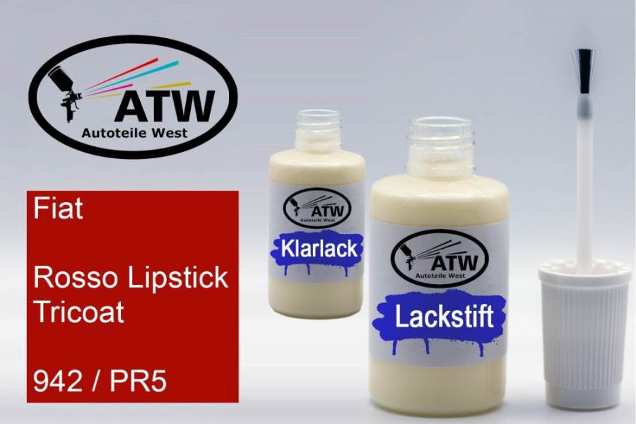 Fiat, Rosso Lipstick Tricoat, 942 / PR5: 20ml Lackstift + 20ml Klarlack - Set, von ATW Autoteile West.